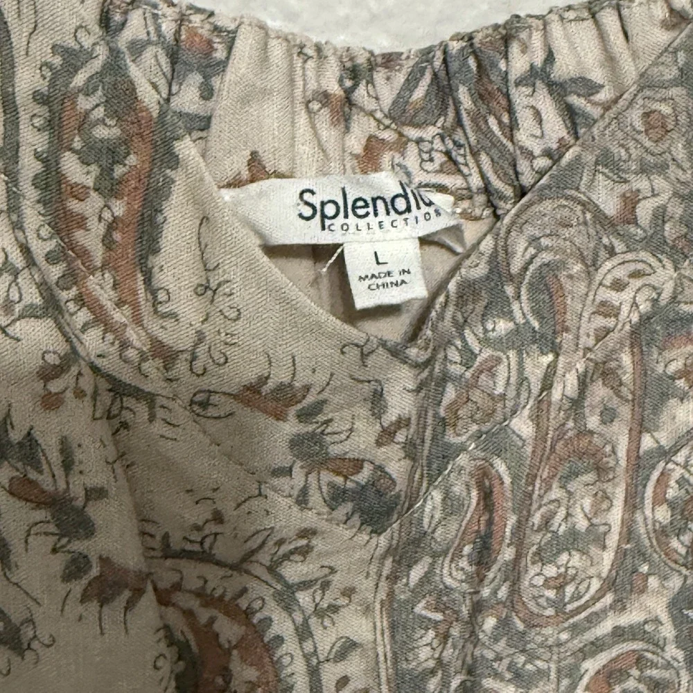 Splendid Alessandra Paisley Linen Blend Maxi Dress Leg Slit Size Large‎ Bohemian